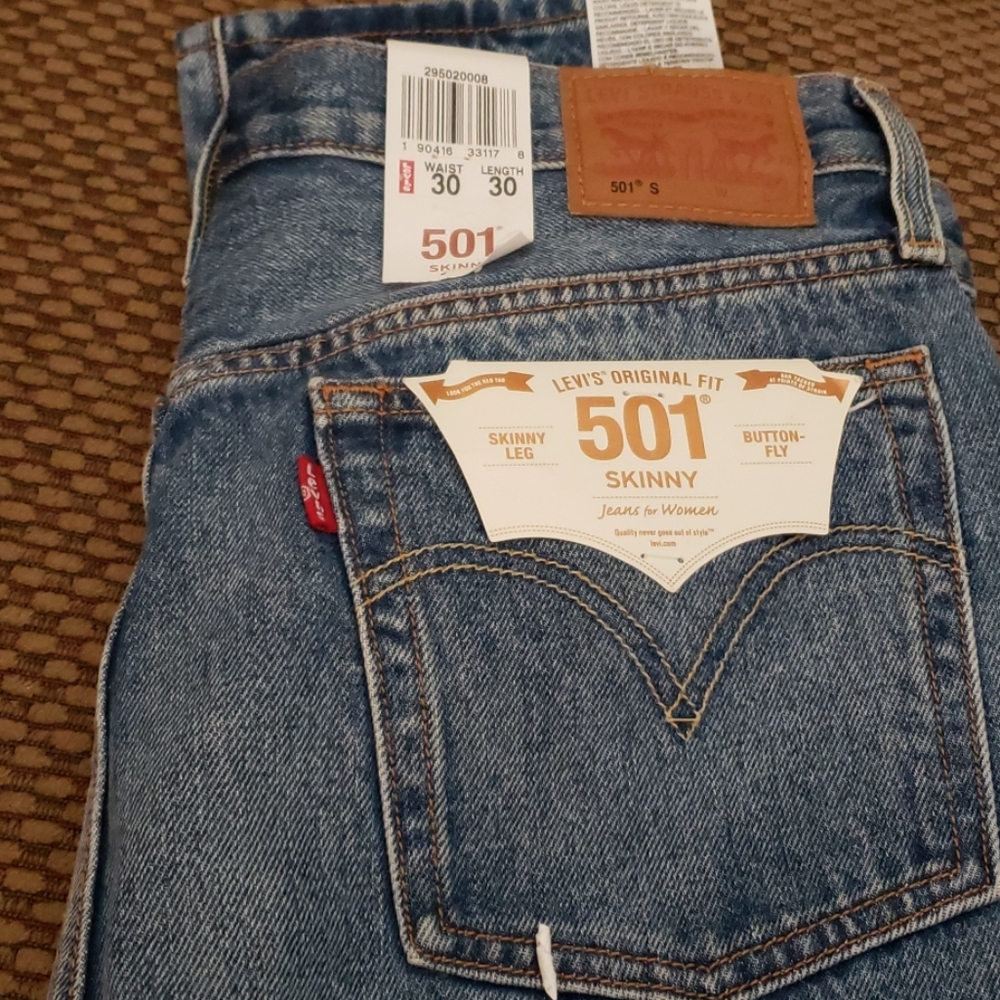 Levi's 501 Skinny Button Fly Distress Jeans